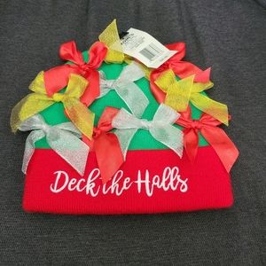NWT Adult One Size Ugly Christmas Winter Hat "Deck The Halls" Bows